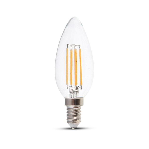 V TAC Λάμπα LED E14 Κερί Filament 6W Θερμό Λευκό 3000K Γυαλί Διάφανο