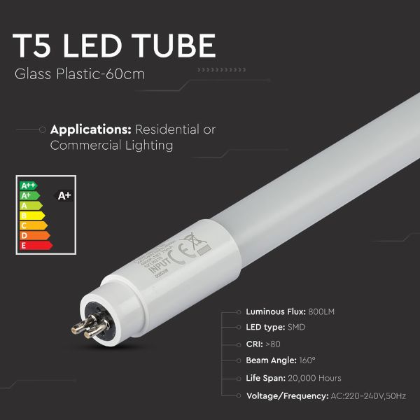 V TAC Λάμπα LED G5 T5 SMD Glass With PET 8W 549mm Ψυχρό Λευκό 6500K Λευκό Σώμα 3 V TAC Λάμπα LED G5 T5 SMD Glass With PET 8W 549mm Ψυχρό Λευκό 6500K Λευκό Σώμα 3