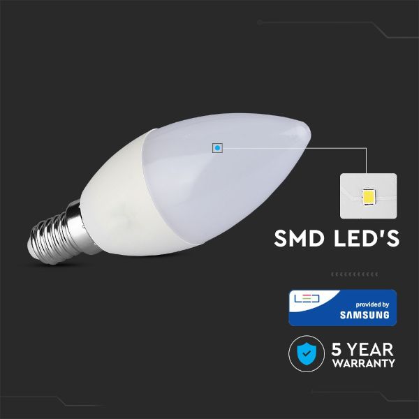 V TAC Λάμπα LED Κερί E14 Samsung Chip SMD 7W Ψυχρό Λευκό 6400K 1